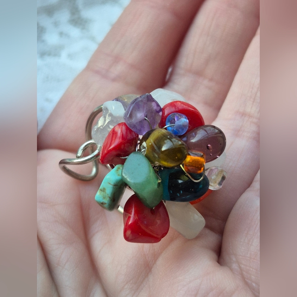 Multicolor Gemstone Cluster Ring, Adjustable